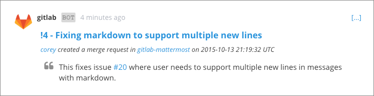 Notifications from GitLab on merge requests renders GitLab Flavored Markdown directly in Mattermost markdown