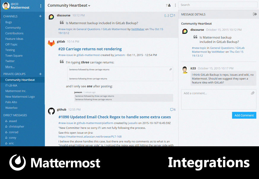 Mattermost v1.1 connects to your in-house systems