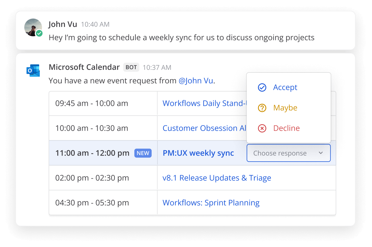 Outlook calendar integration in Mattermost
